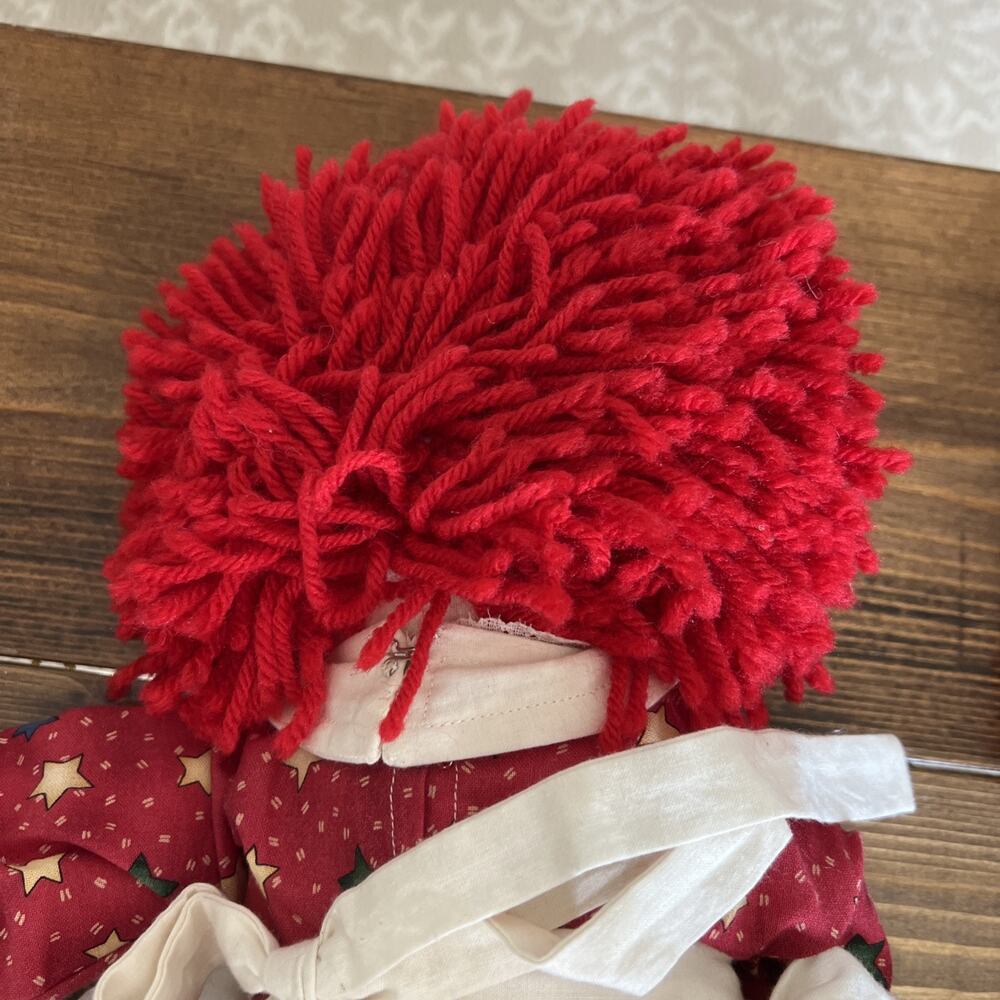 RARE RAGGEDY ANN & ANDY 18” RAG DOLL SET Handmade Red Dress W Stars & Apron VGUC - Picture 8 of 16